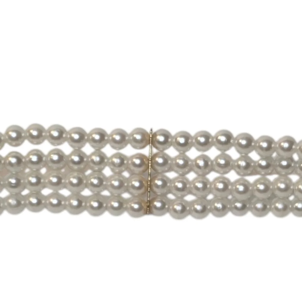 White Faux Pearl Stretch Belt Waist Chain Rhinestone Brooch Buckle  Small Medium - Picture 3 of 4